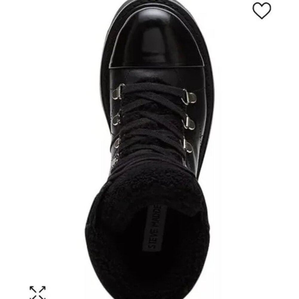NWOB Steve Madden Reyen Lace-Up Lug-Sole Hiker Boots Black Size 8.5 - Picture 3 of 7